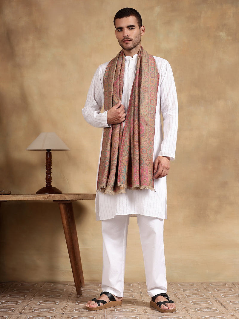Firosh Men Kani Kashmiri stole Beige