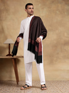 Firosh Men Wool Blend Kani Kashmiri Shawl Black