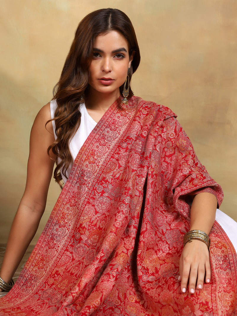 Firosh Women Kani Kashmiri Shawl Red