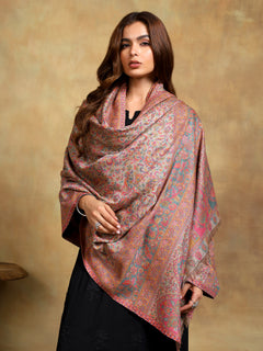 Firosh Women Antique Wool Blend Kani Kashmiri Shawl Beige