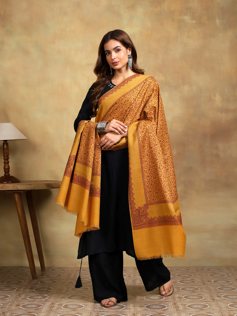 Firosh Women Kani Kashmiri Shawl Mustard