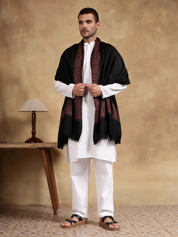 Firosh Men Wool Blend Kani Border Kashmiri Shawl