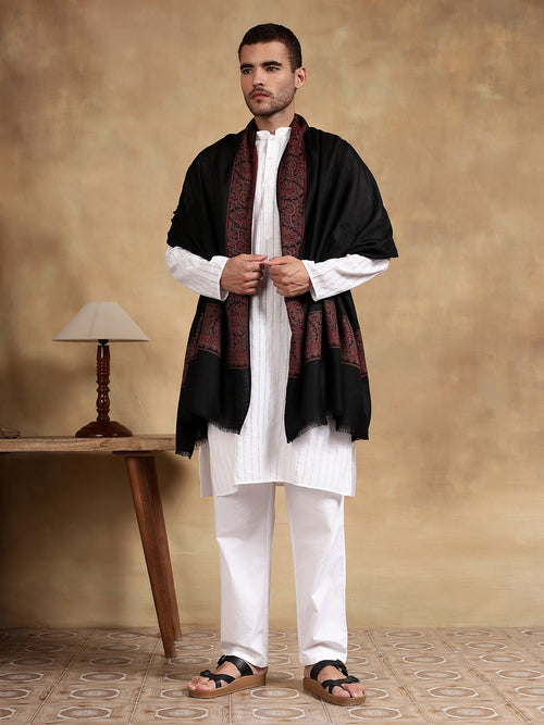 Firosh Men Wool Blend Kani Border Kashmiri Shawl