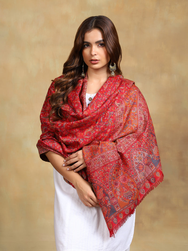 Firosh Women Antique Kani Kashmiri Shawl Maroon