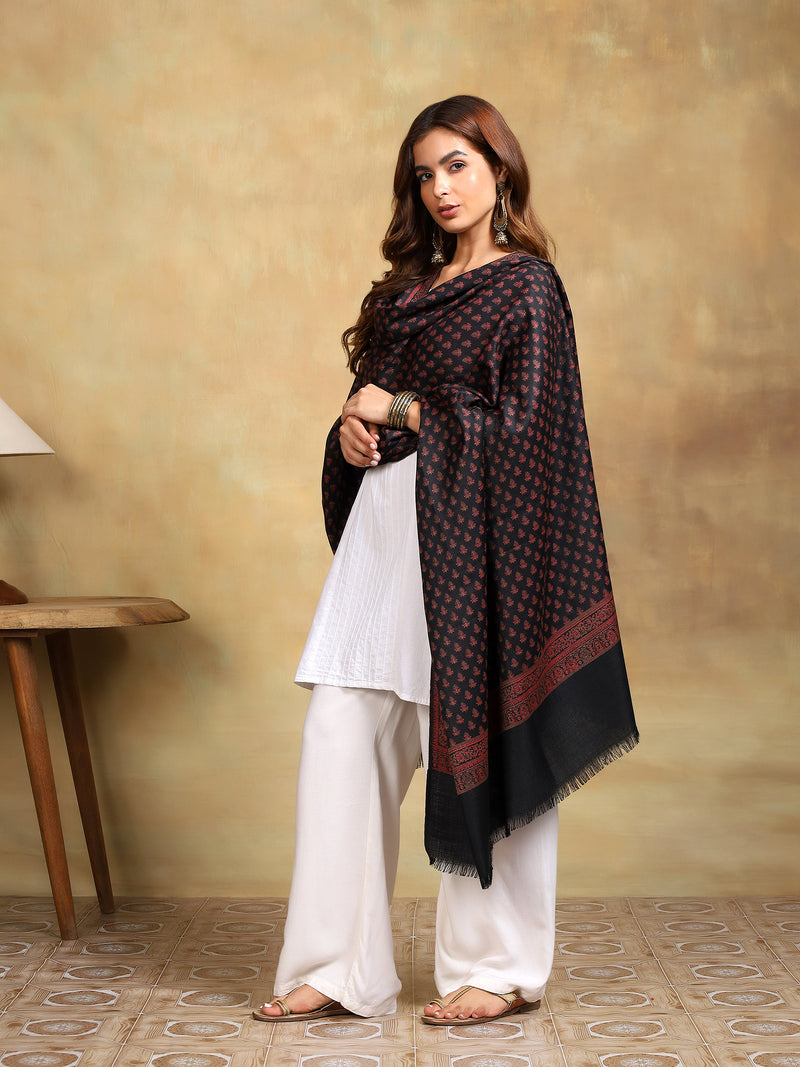 Firosh Women Kani Kashmiri Shawl Black