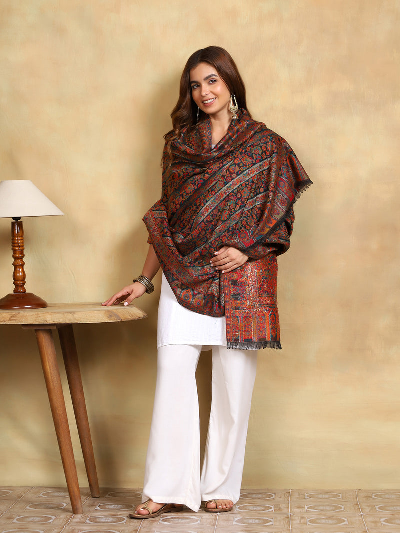 Firosh Women Guldasta Kani Kashmiri Shawl Black