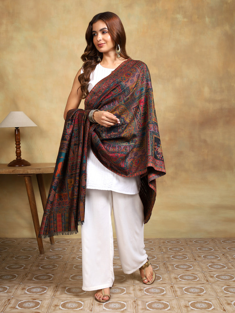 Firosh Women Kani Kashmiri stole Black