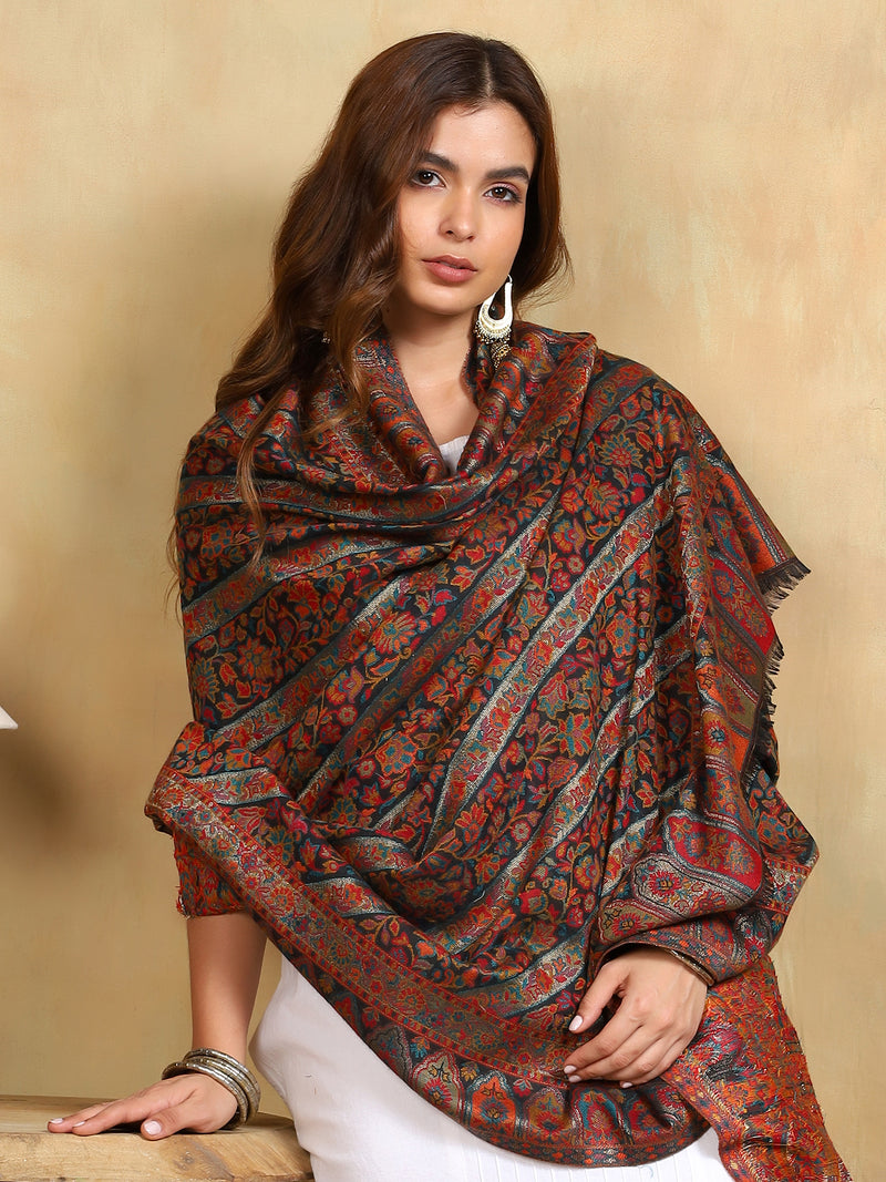 Firosh Women Guldasta Kani Kashmiri Shawl Black