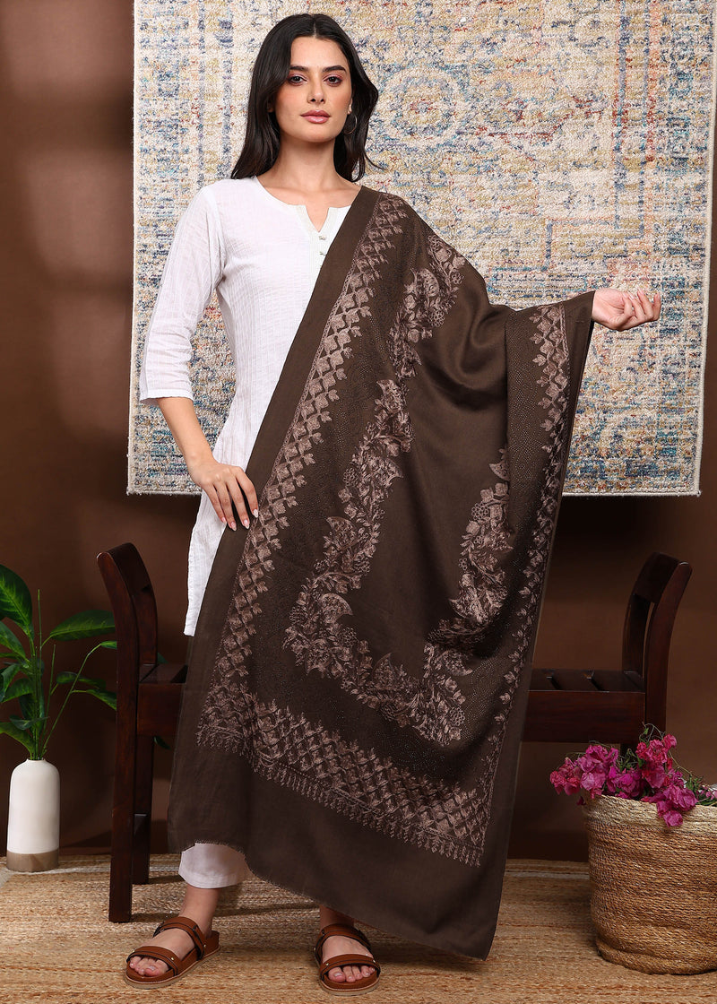 Firosh Women's Embroidered Stole with Swarovski Embellishments
