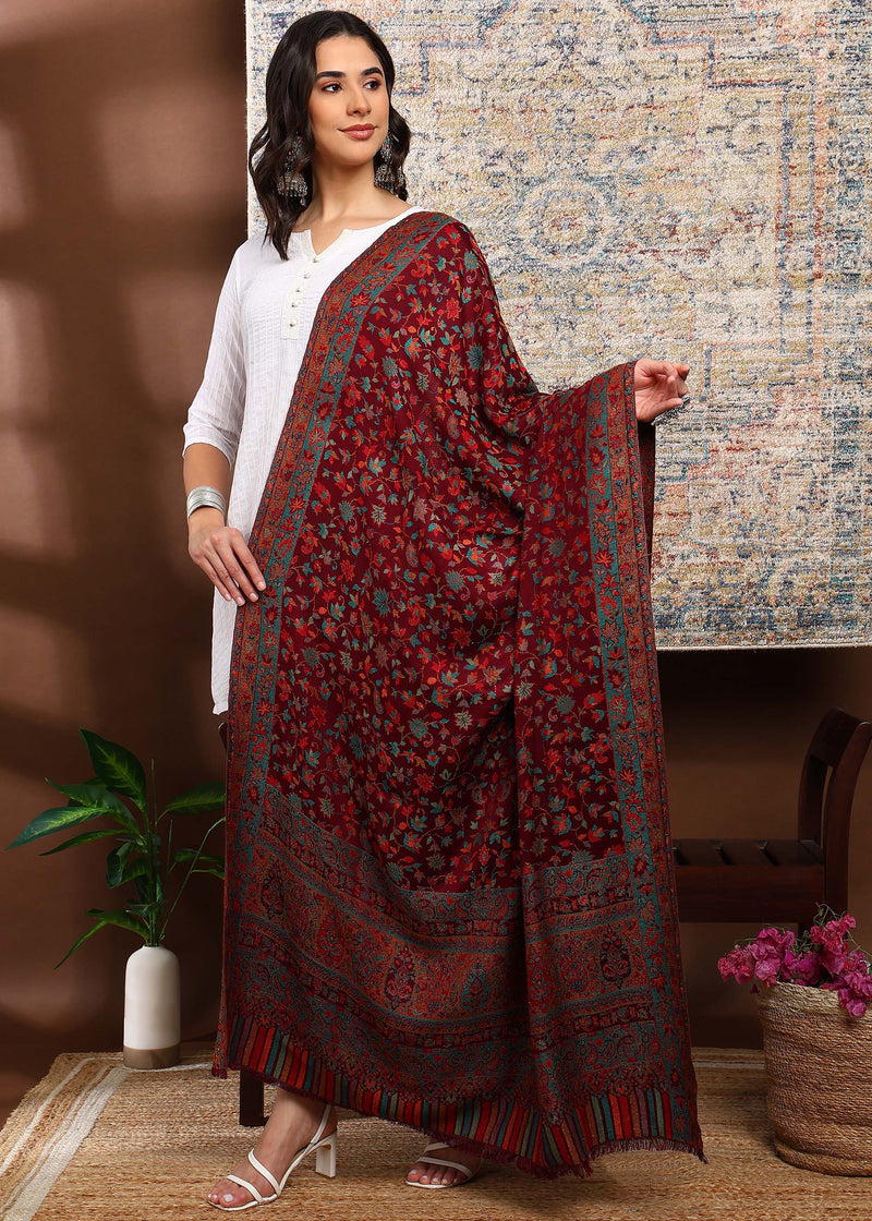 Firosh Women Faux Pashmina Kani Kashmiri Shawl