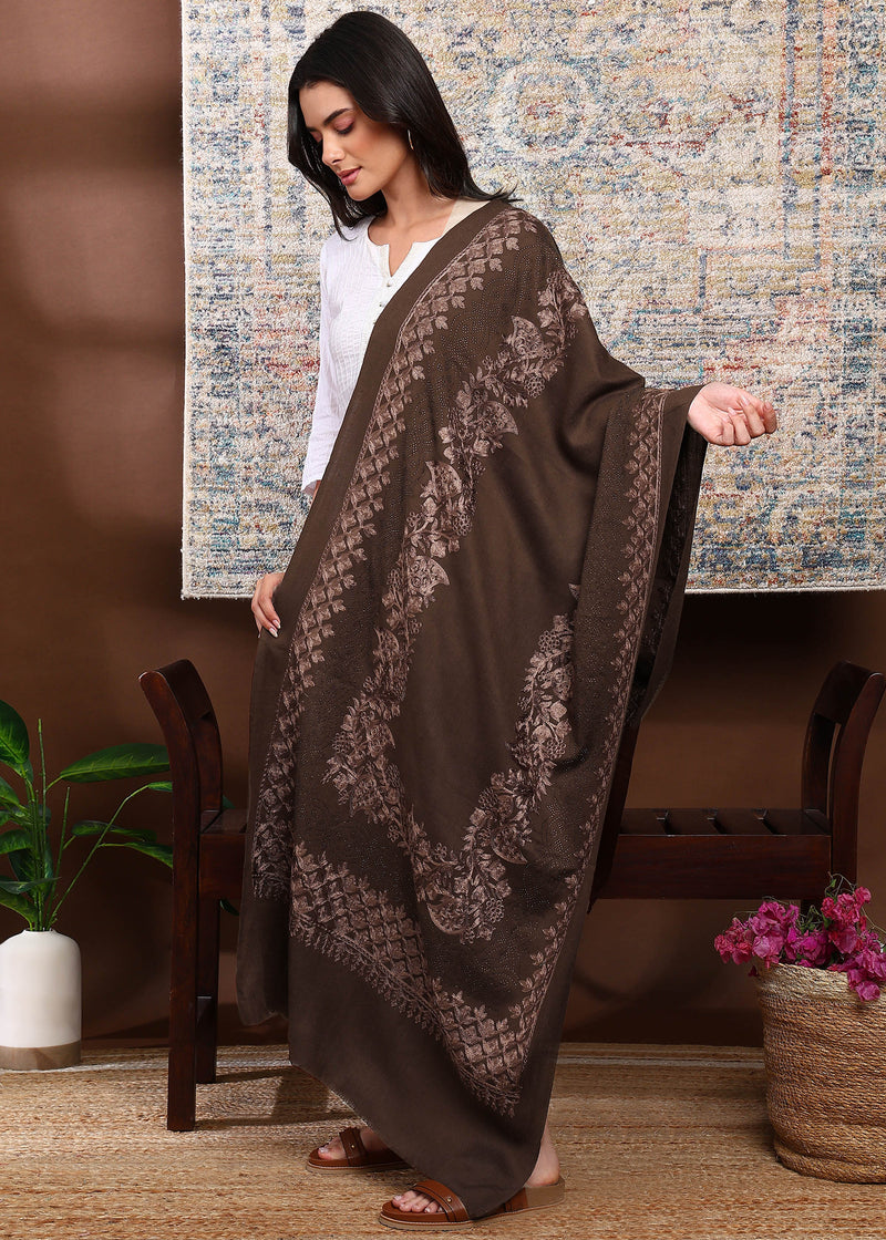 Firosh Women's Embroidered Stole with Swarovski Embellishments