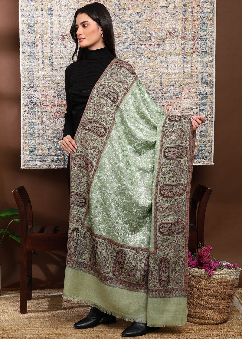 Firosh Women Kani Shawl with Embroidery work Mint Green