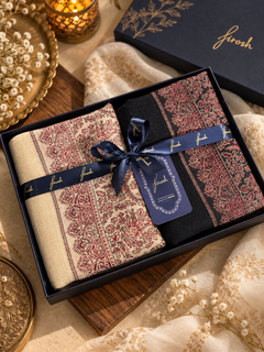 His and Her Gift Set of Wool Blend Kaani Shawls With Gift Box