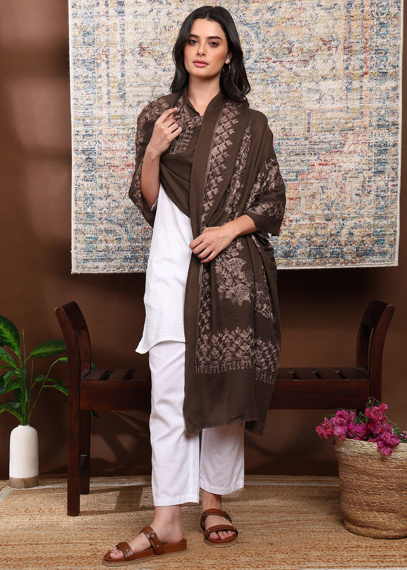 Firosh Women's Embroidered Stole with Swarovski Embellishments