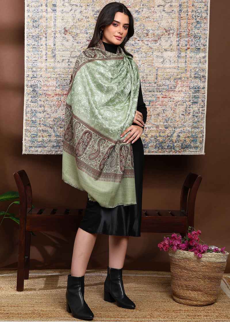 Firosh Women Kani Shawl with Embroidery work Mint Green
