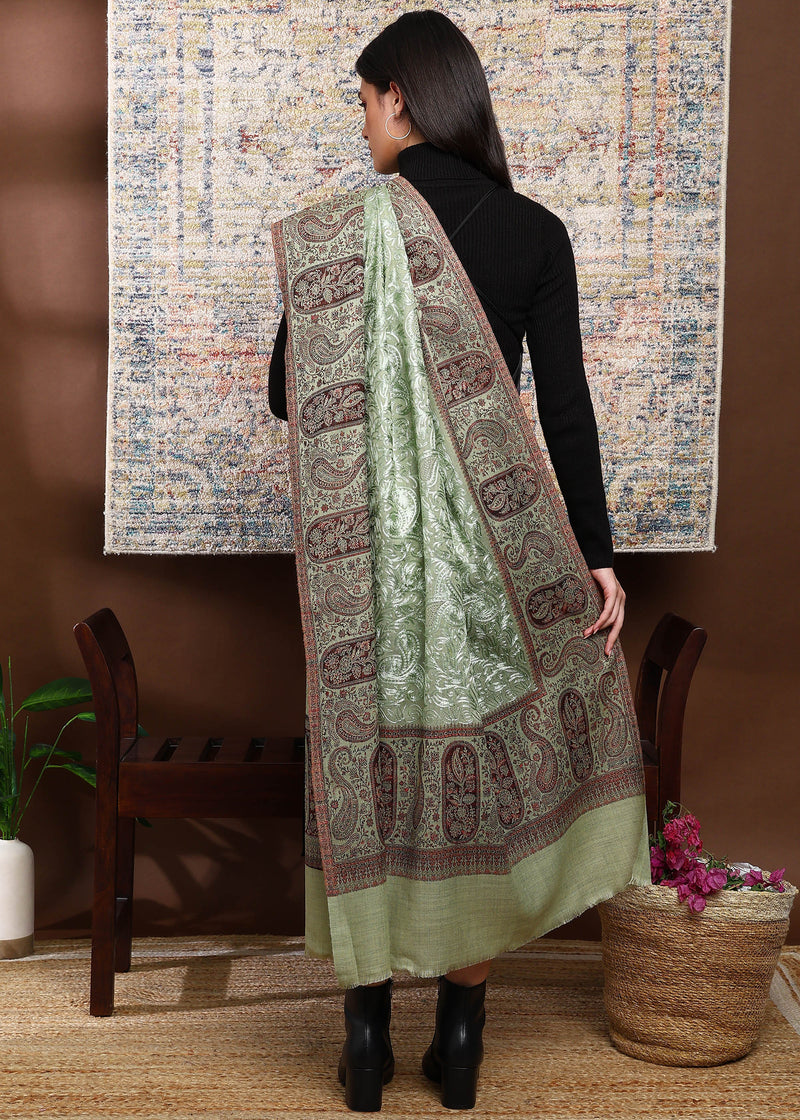Firosh Women Kani Shawl with Embroidery work Mint Green