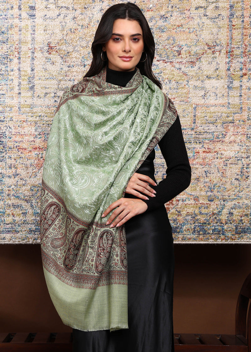 Firosh Women Kani Shawl with Embroidery work Mint Green