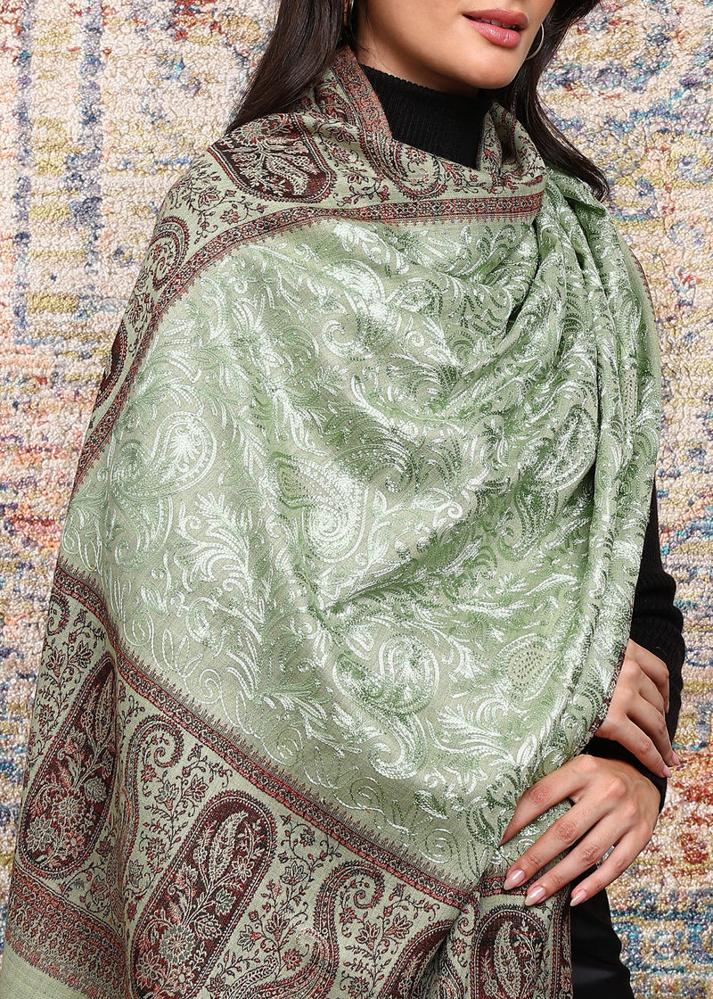 Firosh Women Kani Shawl with Embroidery work Mint Green